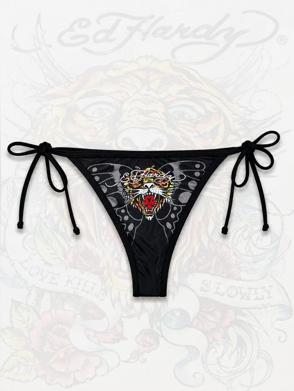 2PC ED HARDY TIGER & SKULLS BLACK 2 PIECE BIKINI SWIMSUIT NWT 2X - Picture 4 of 5